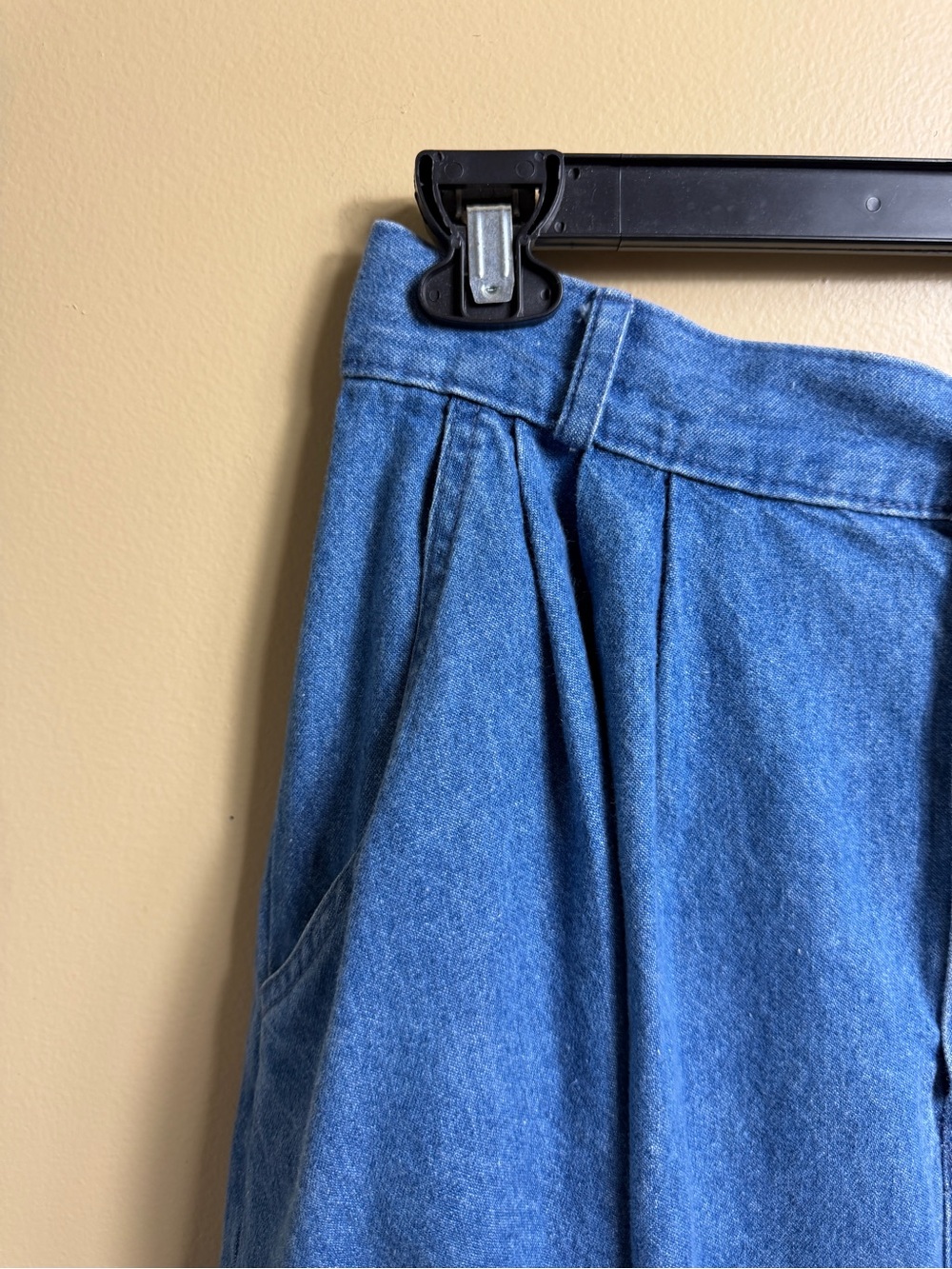 Vintage Orvis Pleated Denim Midi Skirt 100% Cotton Made in USA Sz 14 Pockets - Picture 2 of 8